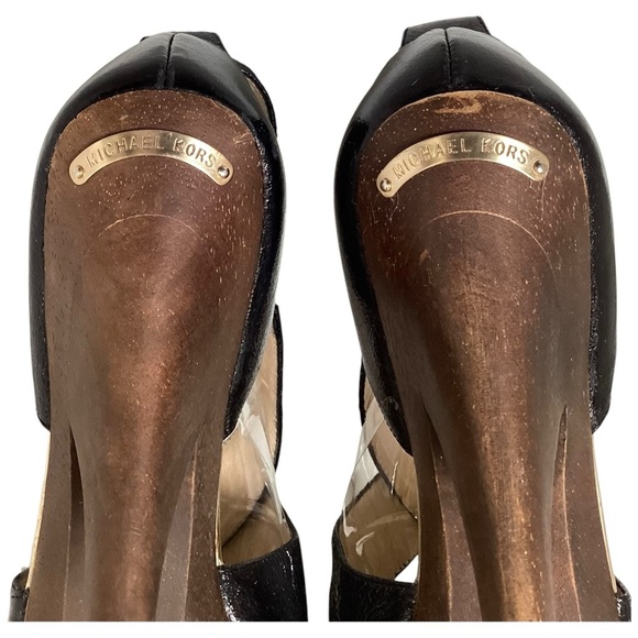 Michael Kors Black and Gold Peep-Toe Heels Size 9.5M - Picture 9 of 12